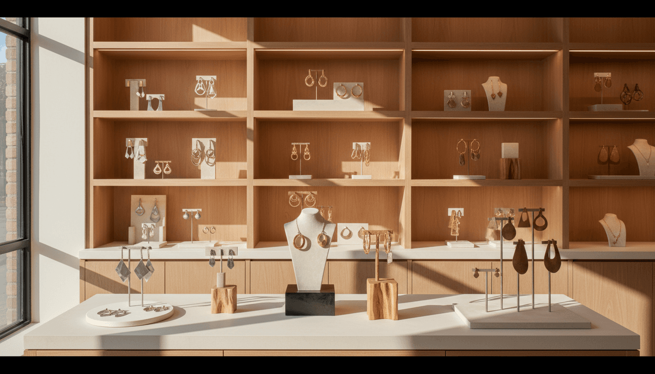 Custom retail display cabinets with glass shelves in a modern boutique