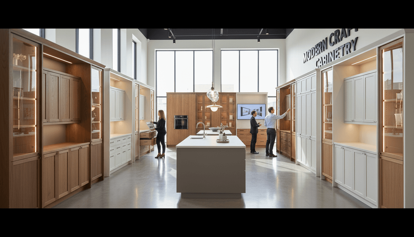 Commercial retail store interior with custom wooden display cabinets